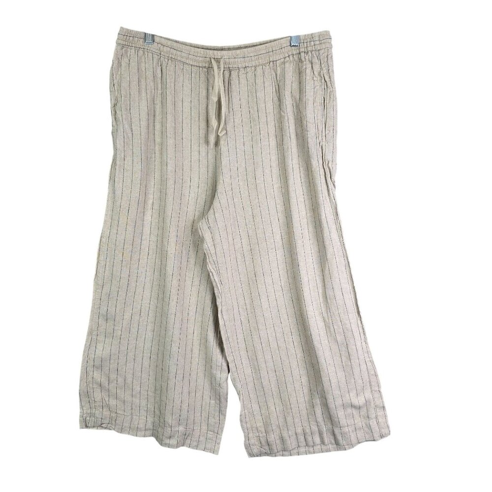 Womens Max Studio London Beige Pinstripe Pants Wide Leg Linen Blend Size XL
